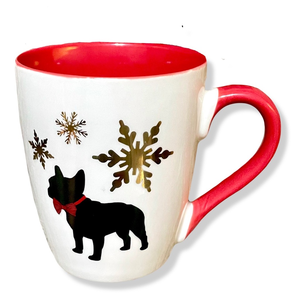 Frenchie Holiday Coffee Mug ❅  Gold Snowflake